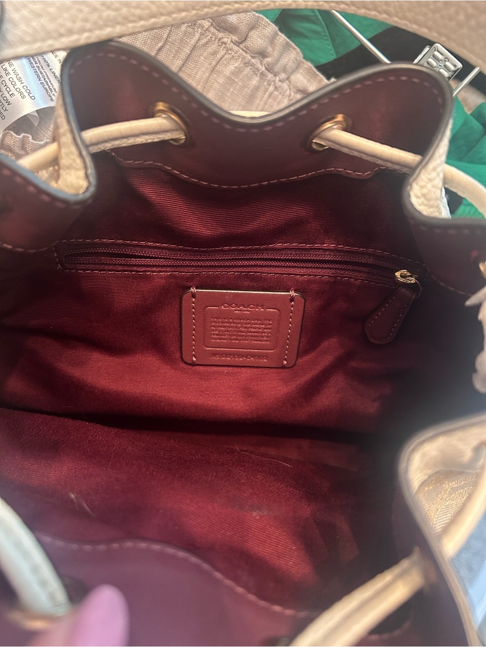 Like NEW Coach Pink & White Signature Canvas Drawstring Bucket Bag - Picture 6 of 6